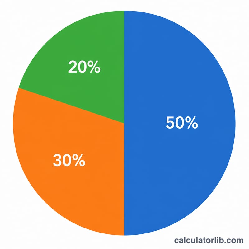 3つに分かれた円グラフ：50%、30%、20%