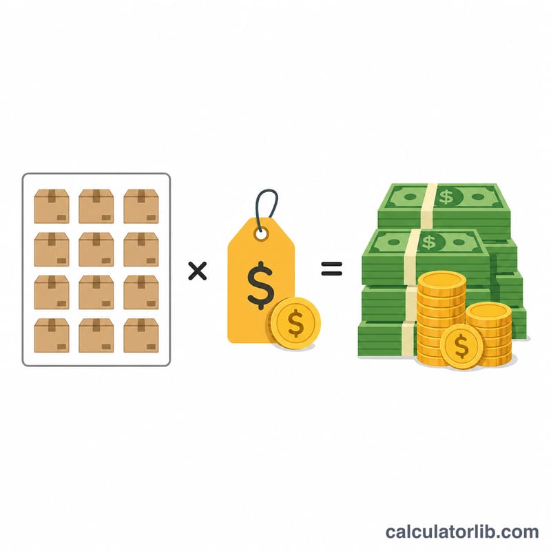 Diagram showing units multiplied by price per unit equals total sales