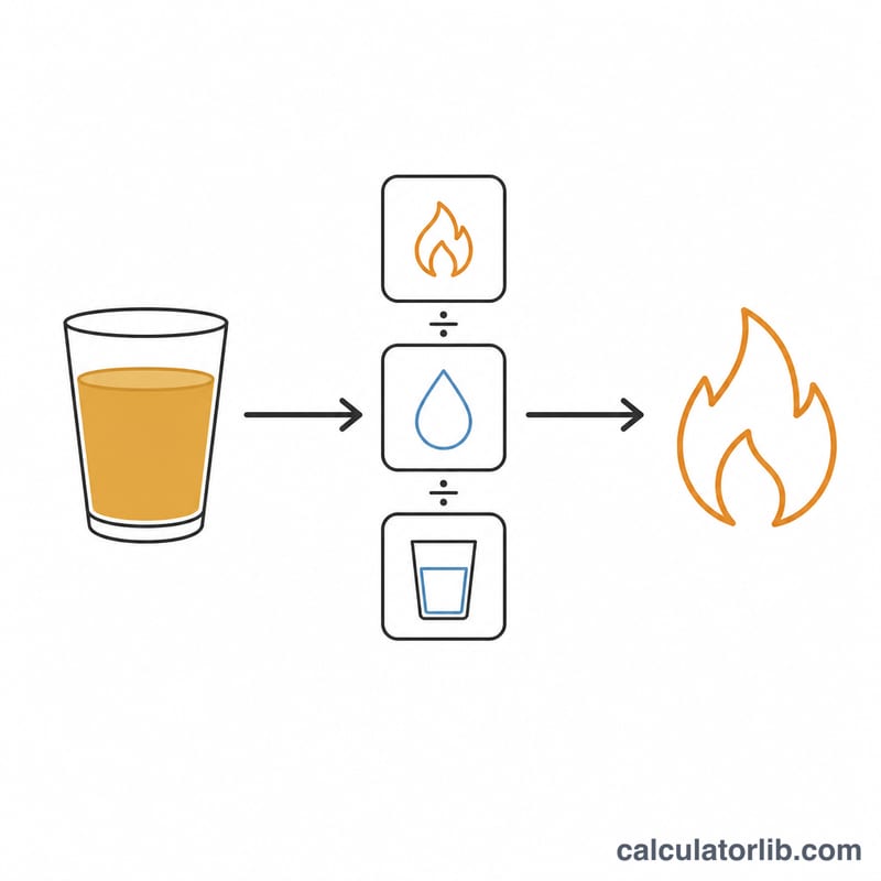 Diagram showing alcohol by volume converting to calories via energy density and density factors
