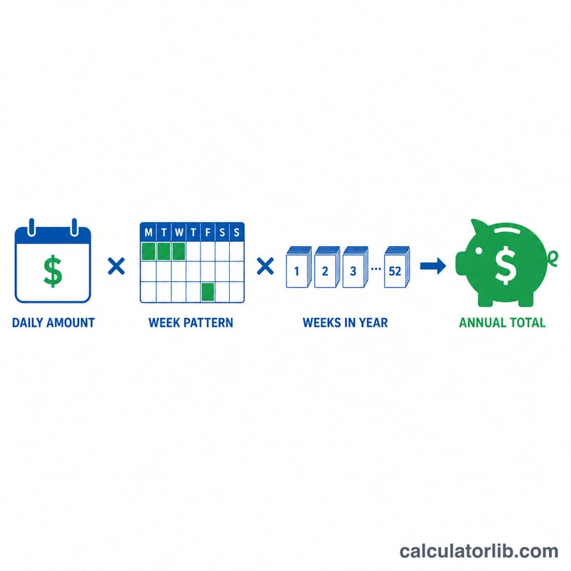 Day rate multiplied by days per week and weeks per year equals annual salary