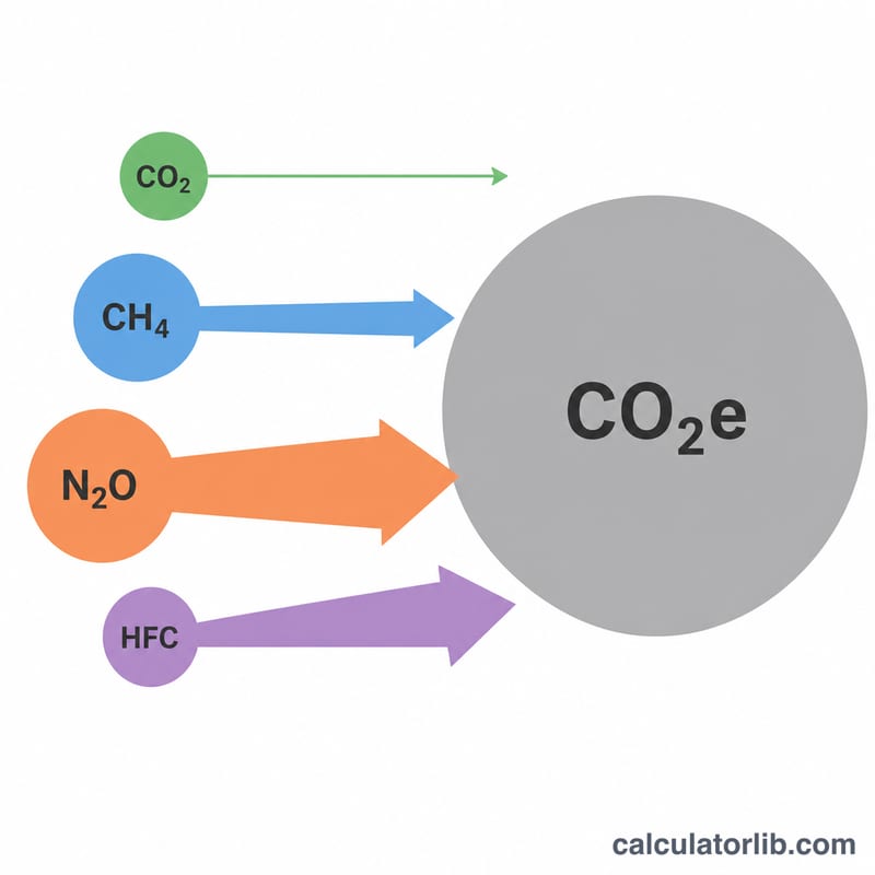 विभिन्न ग्रीनहाउस गैसें अपने वार्मिंग प्रभाव के अनुसार मापी जाकर एकल CO2-समतुल्य योग में मिलती हुई