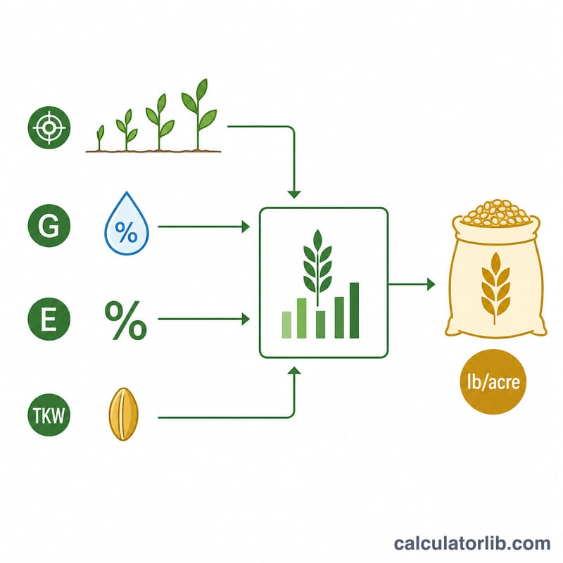 Flat diagram showing seeding rate formula inputs feeding into pounds per acre output