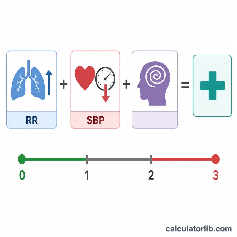 Three qSOFA criteria each scoring one point, summing to a 0 to 3 scale