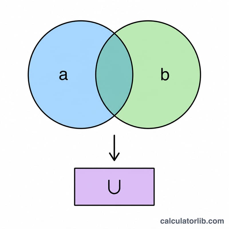 Diagrama que muestra el MCM de dos números calculado a partir de su producto dividido entre el MCD, con conjuntos de factores primos superpuestos