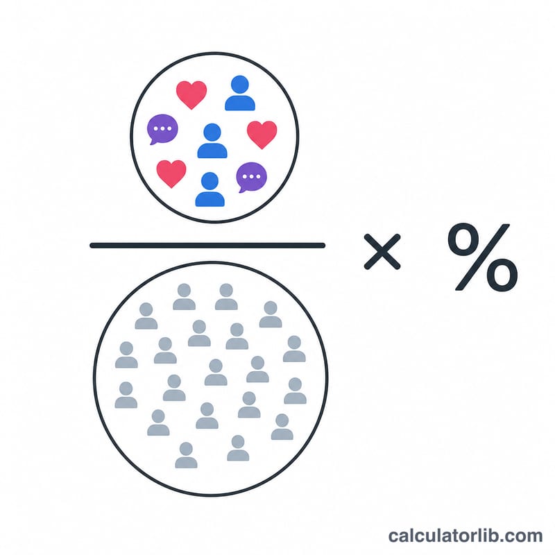 Engagements divided by reach times 100 shown as a visual fraction