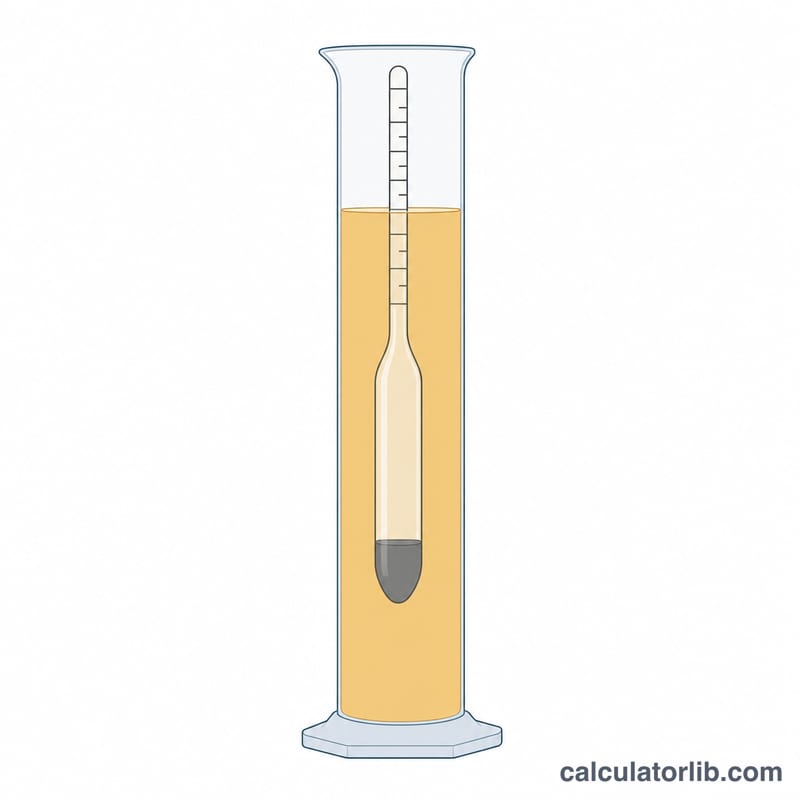 Hydrometer floating in a measuring cylinder of liquid with a calibrated scale