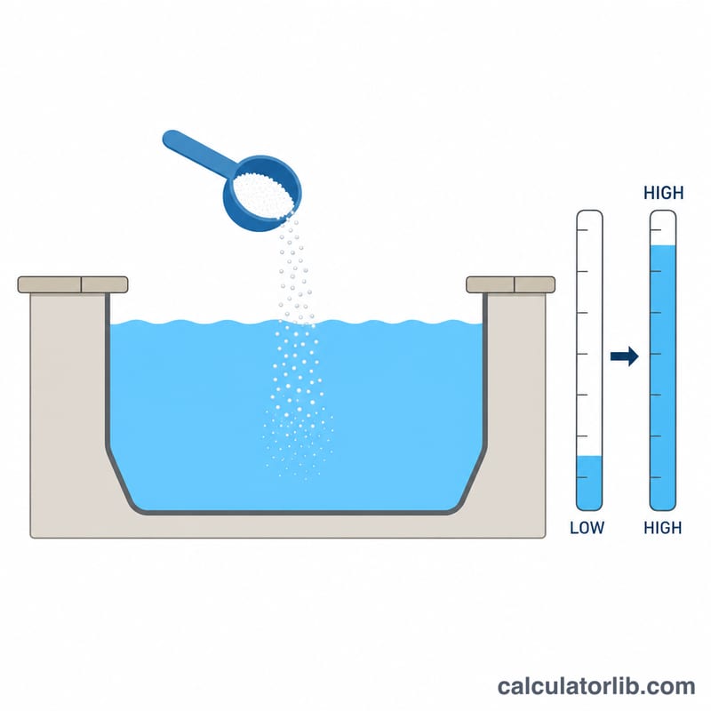 Pool with chlorine being added and a level gauge rising from current to target
