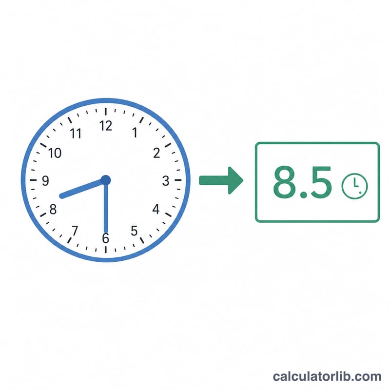 Clock showing 8 hours 30 minutes converting to 8.5 decimal hours