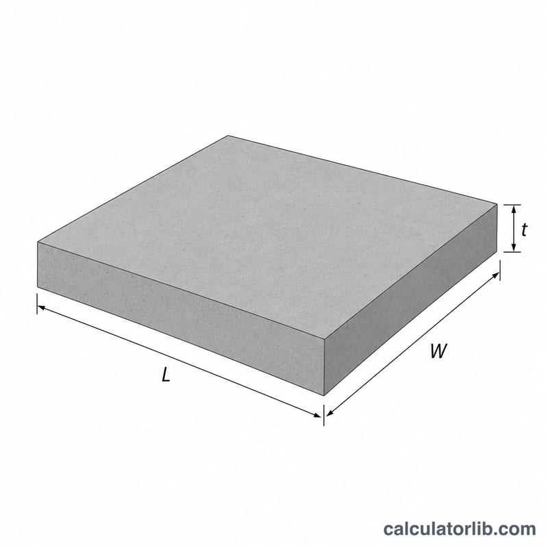 Rectangular concrete slab showing length L, width W, and thickness t dimensions