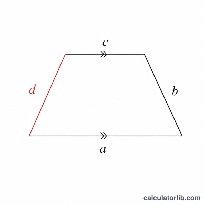 Trapezoid with sides labeled a, b, c, and d, with d highlighted as the unknown side
