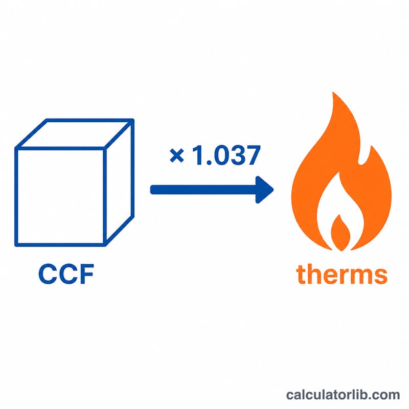 Diagram showing one CCF cube of natural gas converting to therms via a 1.037 factor
