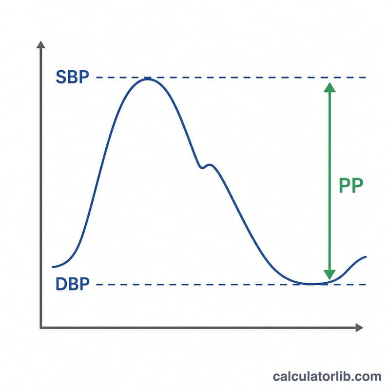 Arterial pressure waveform showing systolic peak, diastolic trough, and the gap between them as pulse pressure