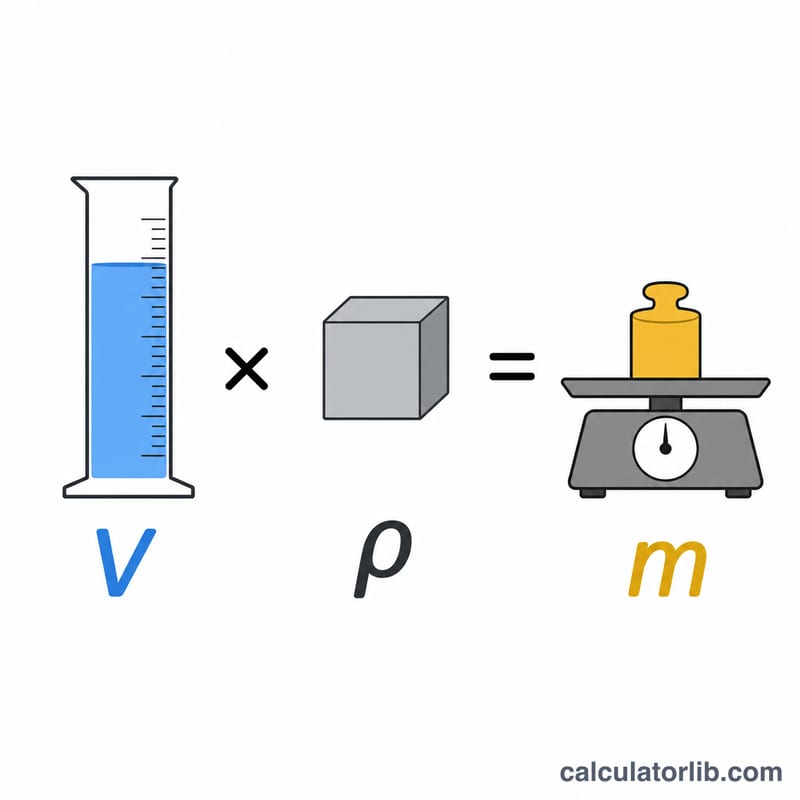 Diagram showing mass equals volume times density relationship
