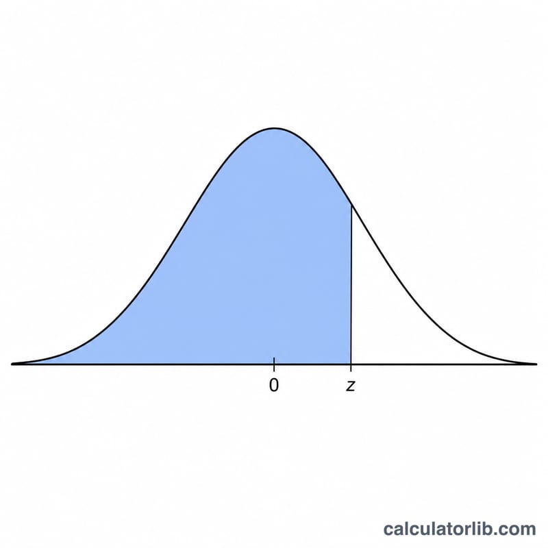 Standard normal bell curve with shaded area to the left of a marked z value