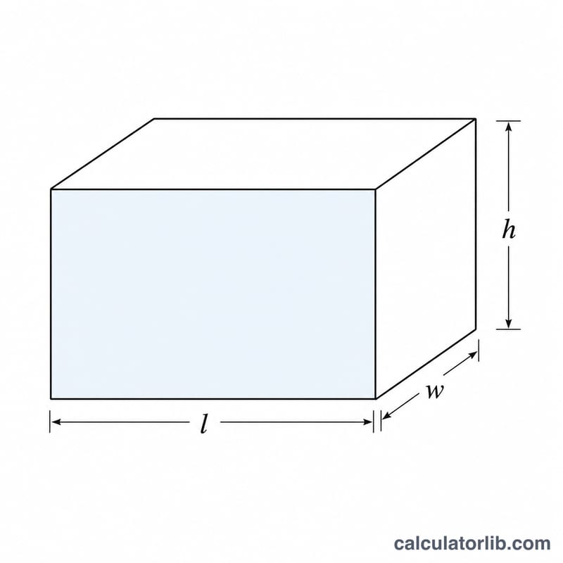 Rectangular prism with length, width, and height edges labeled