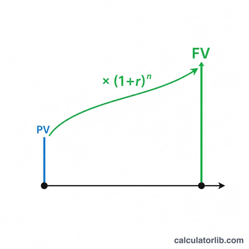 Timeline showing present value growing to future value over n periods