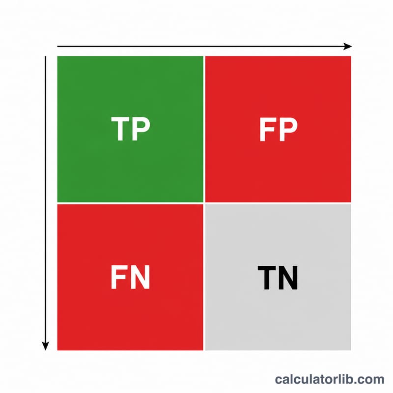 Confusion matrix showing TP, FP, FN and TN in a 2x2 grid