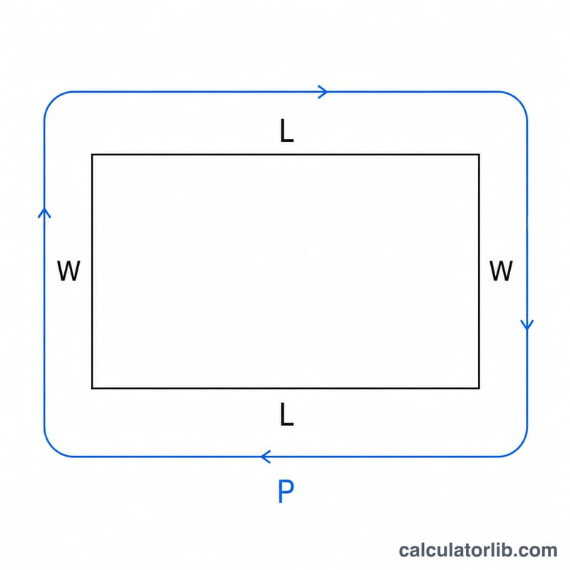 Rectangle with length L, width W and perimeter P marked around the outside