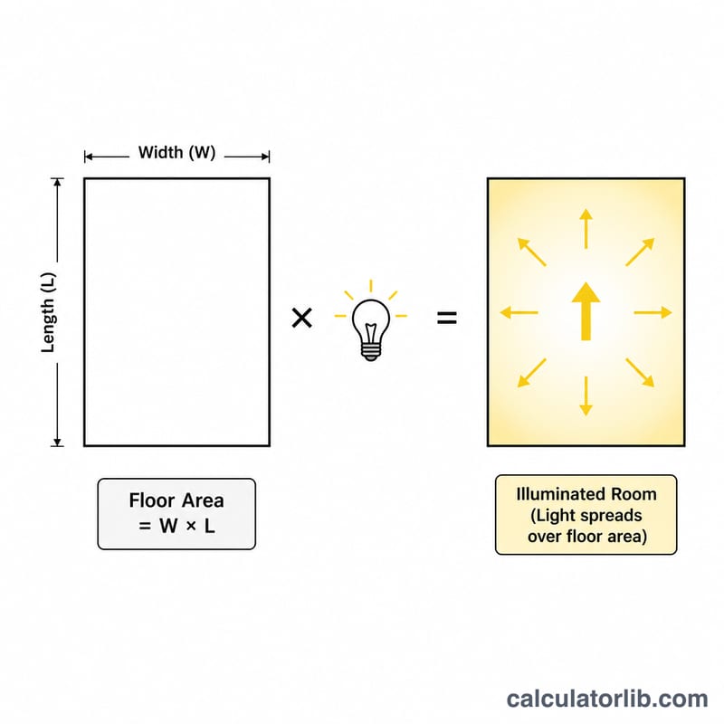 Diện tích sàn phòng nhân với mức lux bằng tổng lumen cần thiết