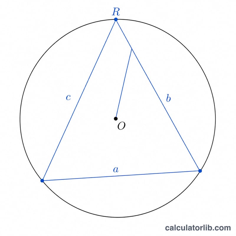 Triangle inscribed in a circle with circumcenter and circumradius marked