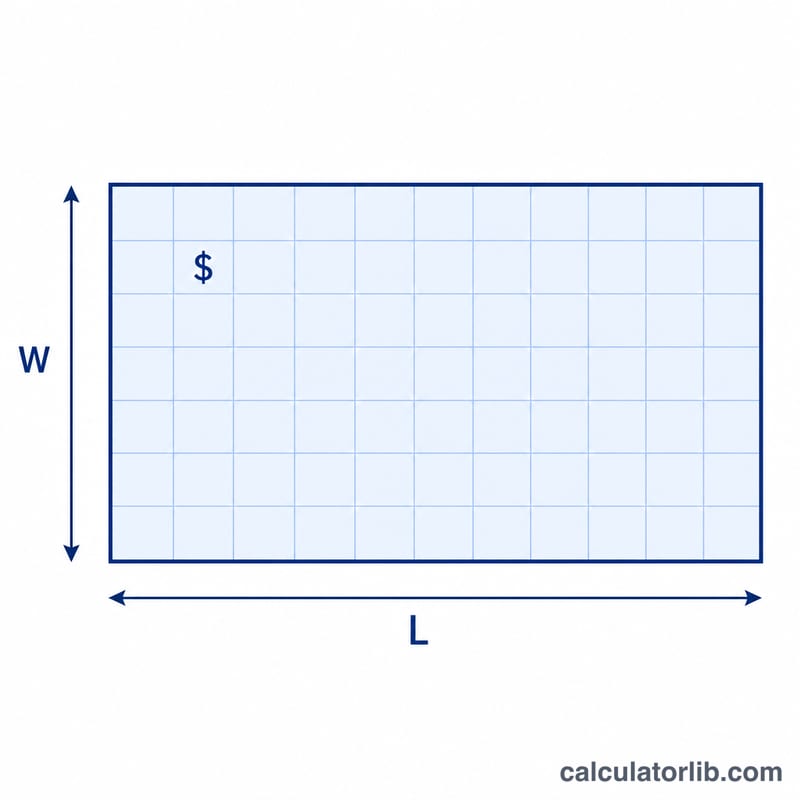 Rectangle with length and width labels and a price-per-square-foot symbol filling the area
