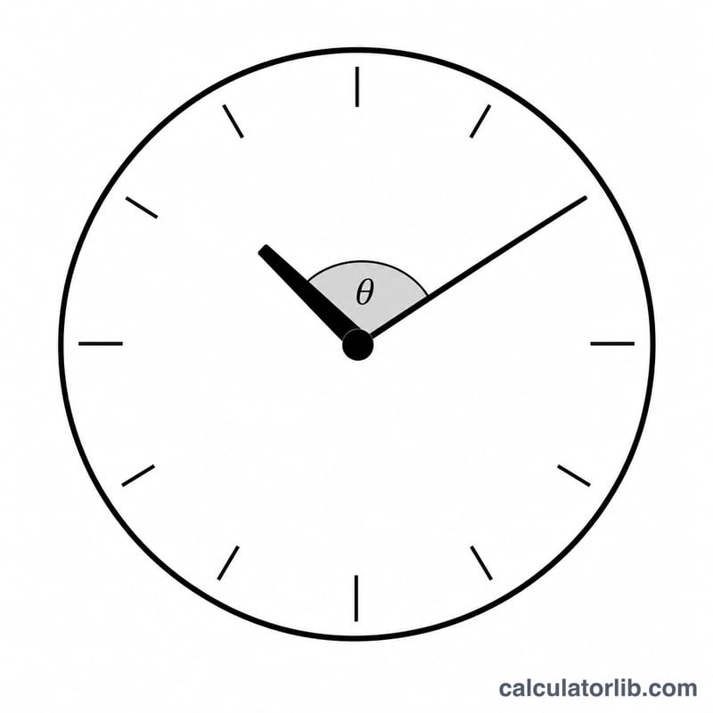 Clock face with hour and minute hands and shaded angle between them