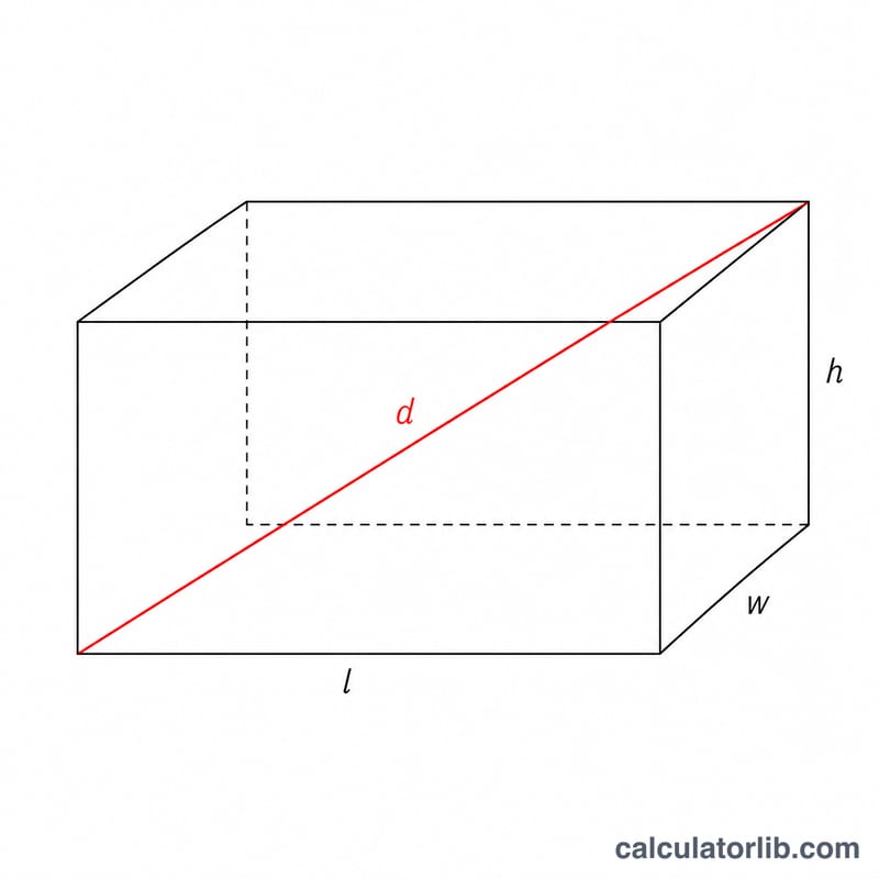 Rectangular prism showing length, width, height and space diagonal