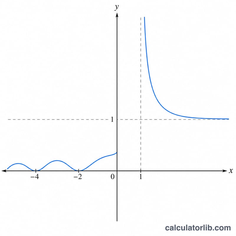 Gráfica de la función zeta de Riemann para x real con asíntotas en x=1 e y=1