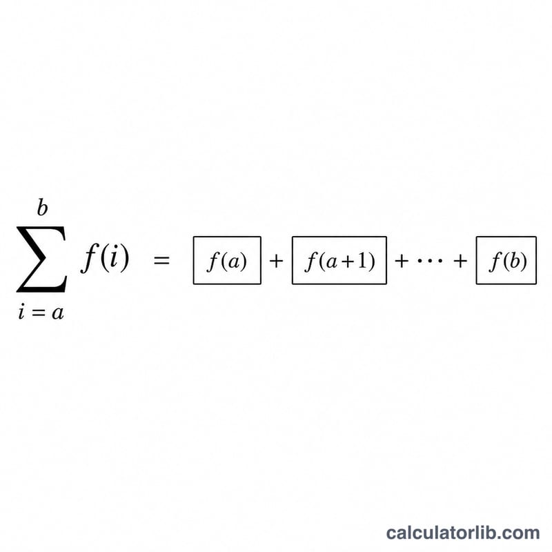 Sigma notation broken into its index, limits, summand, and the expanded sum of terms