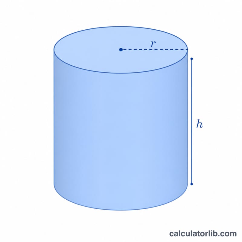 Labeled cylinder showing radius r and height h