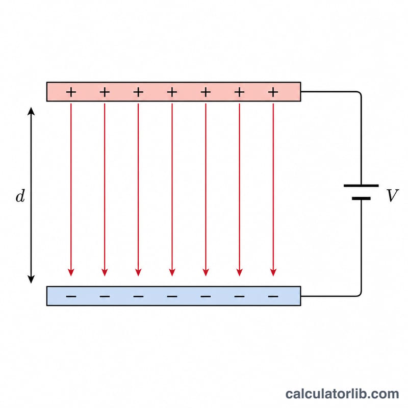Two parallel charged plates with uniform electric field lines between them