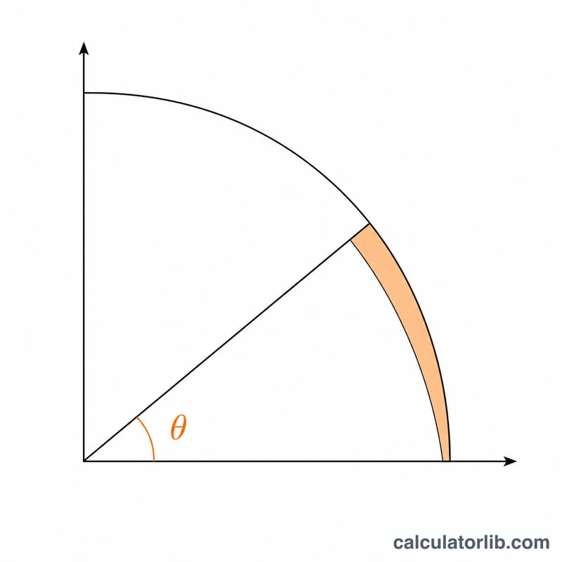 Quarter-circle showing angle theta swept across the integration interval