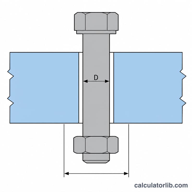 Cross-section of a bolt passing through a clearance hole in a plate with a small gap on each side