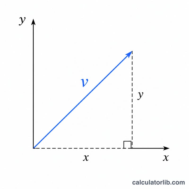 2D vector from origin with x and y components forming a right triangle, hypotenuse labeled as magnitude