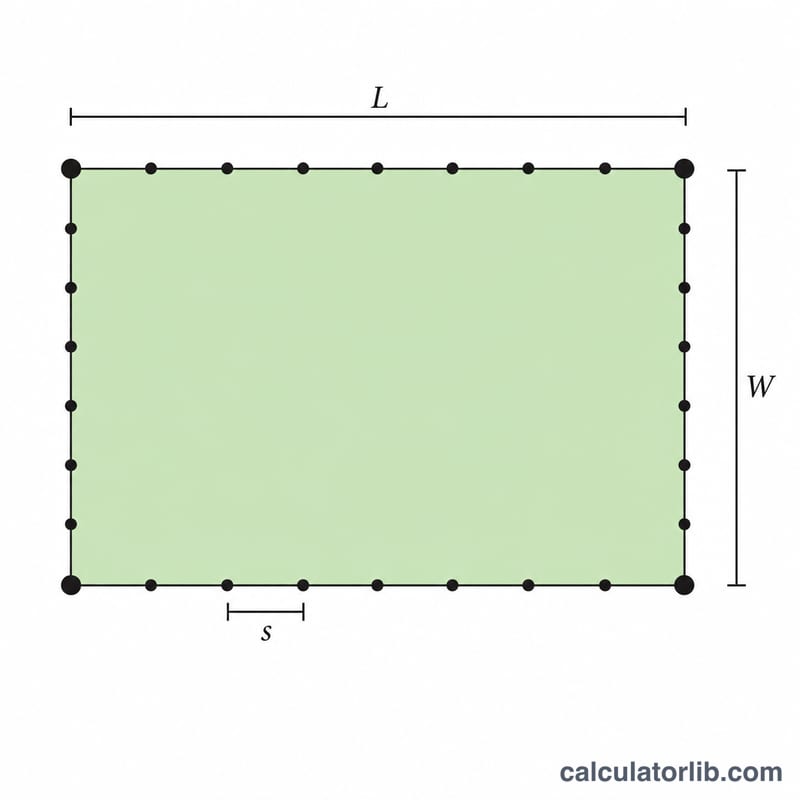 Rectangular yard outline with evenly spaced fence posts including corner posts