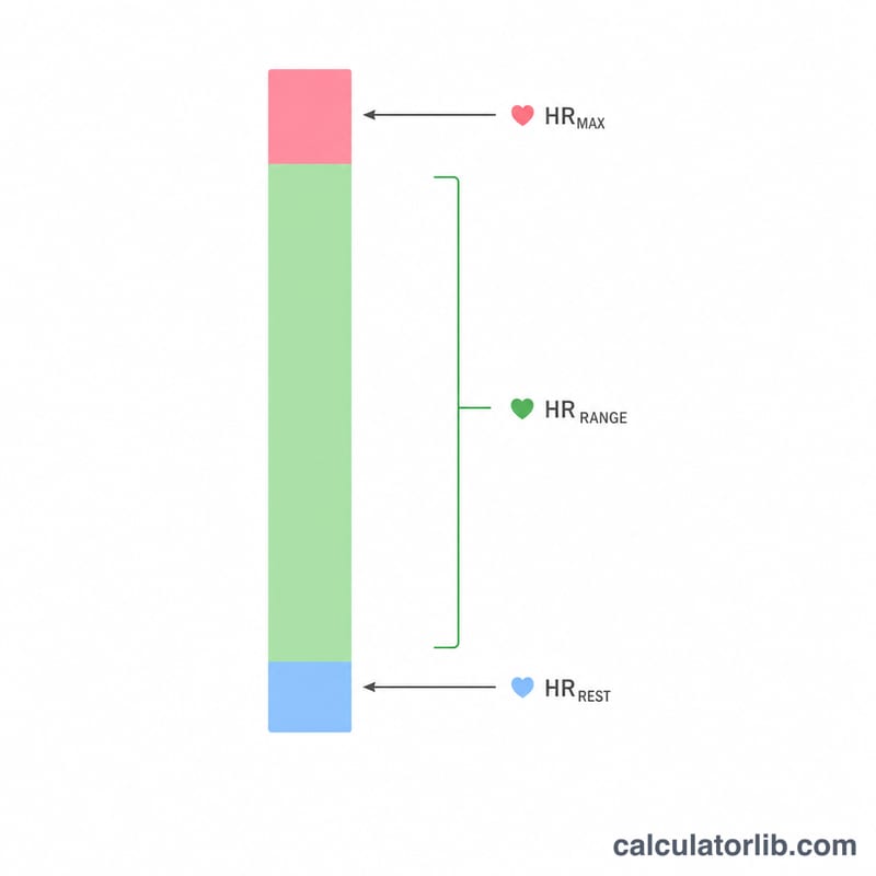 Diagram showing heart rate reserve as the gap between maximum and resting heart rate