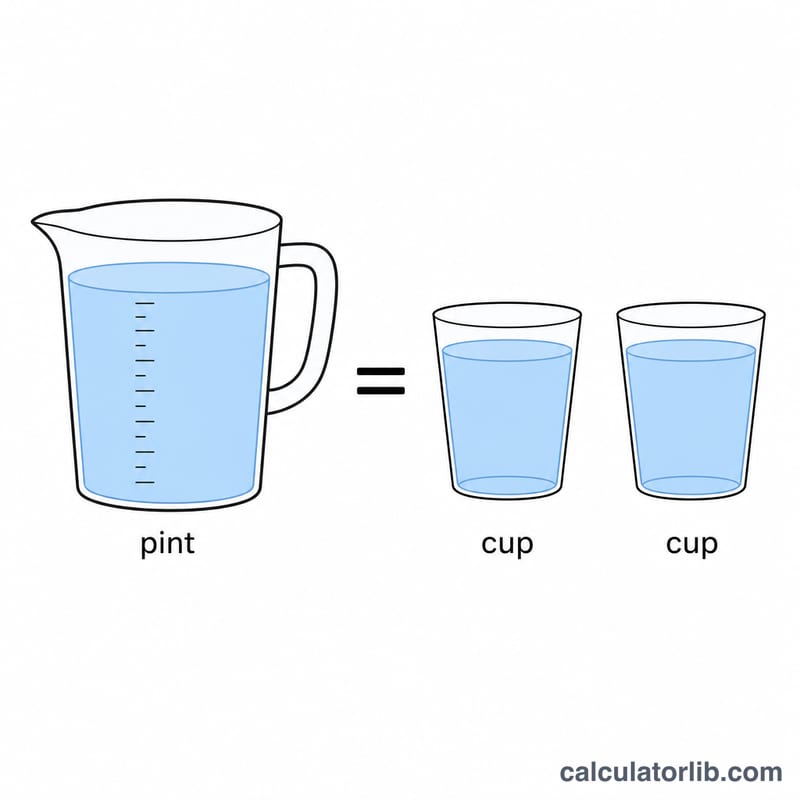 One pint equals two cups shown with a jug and two cups