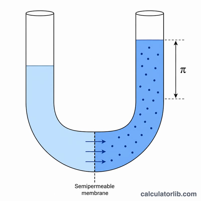 Tube en U avec une membrane semi-perméable séparant le solvant pur et une solution, montrant une différence de hauteur