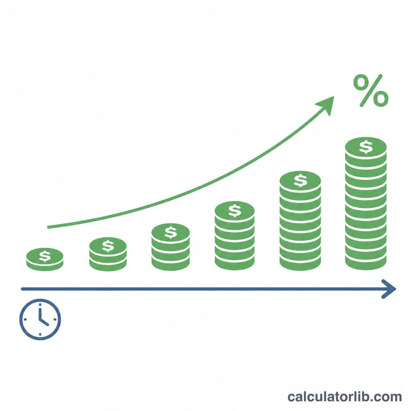 Rising stacked coin columns over a timeline showing the same income buying less in the future