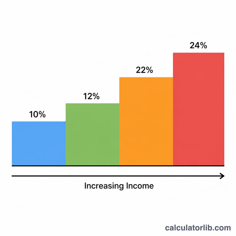 Staircase of progressive tax brackets applied to slices of income