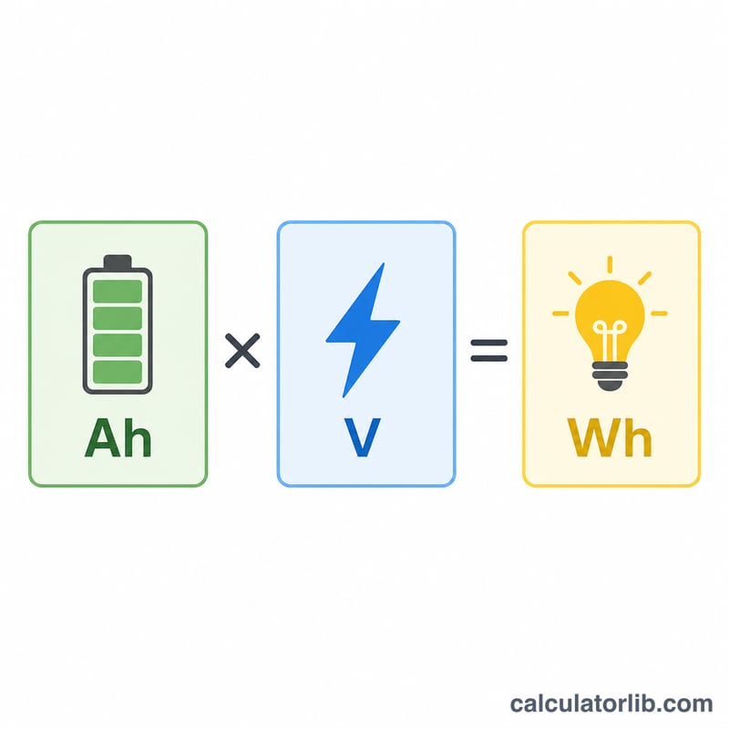 Diagram showing amp-hours times volts equals watt-hours