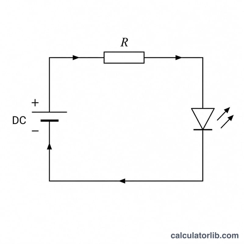 Series circuit with battery, resistor R, and LED in a loop