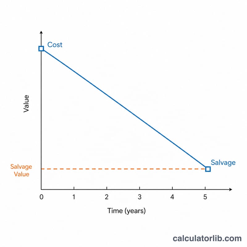 Straight line declining from cost to salvage value over time