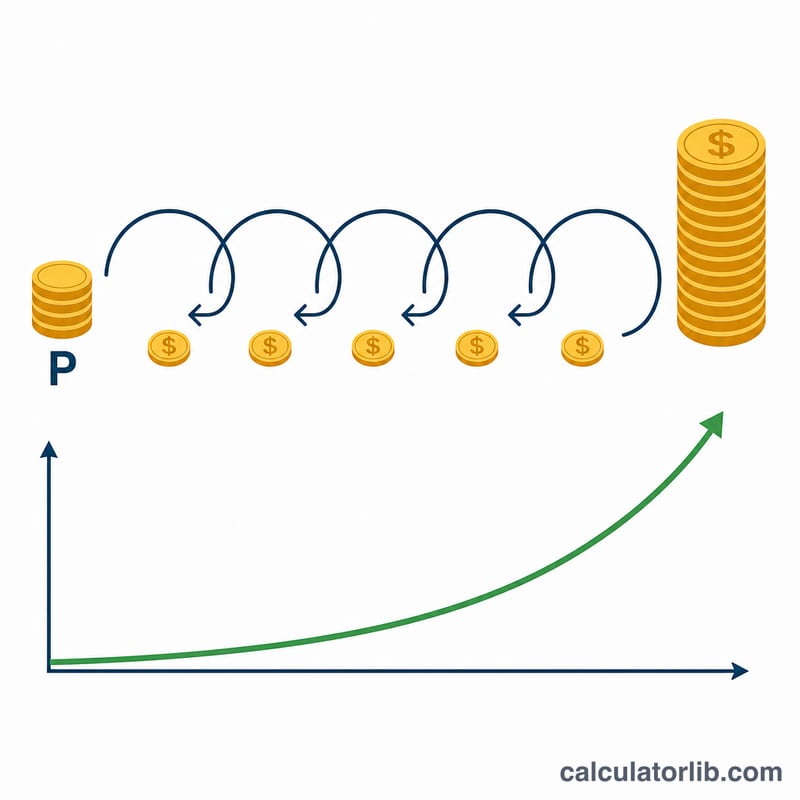 Diagram showing staked principal growing with periodic compounding into a larger final balance