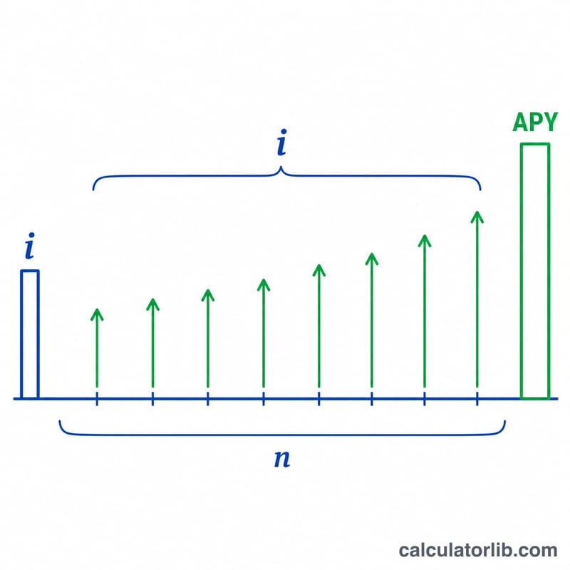 Diagram showing nominal rate divided into n compounding periods compounding into a higher APY