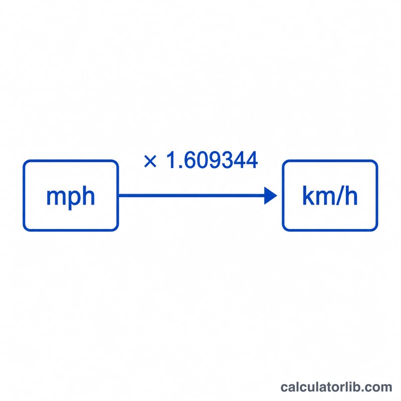 Diagram showing mph multiplied by 1.609344 equals km/h