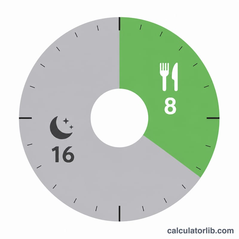 24-hour clock circle split into a green eating window and grey fasting window
