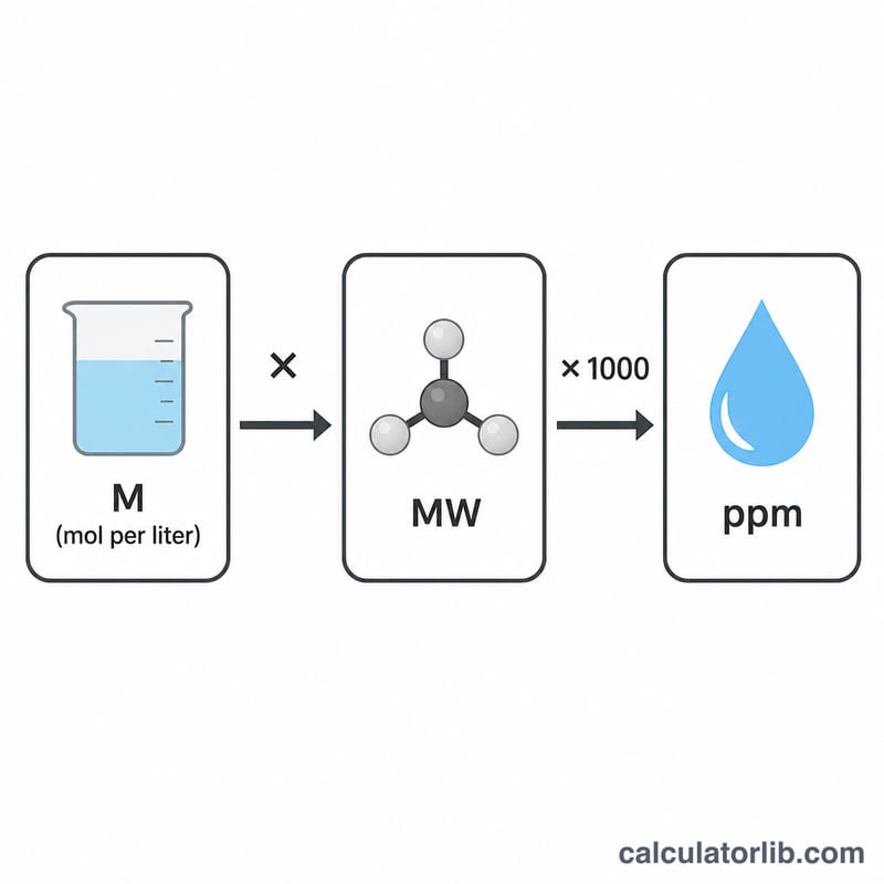 Diagram converting molarity times molar mass times 1000 to ppm