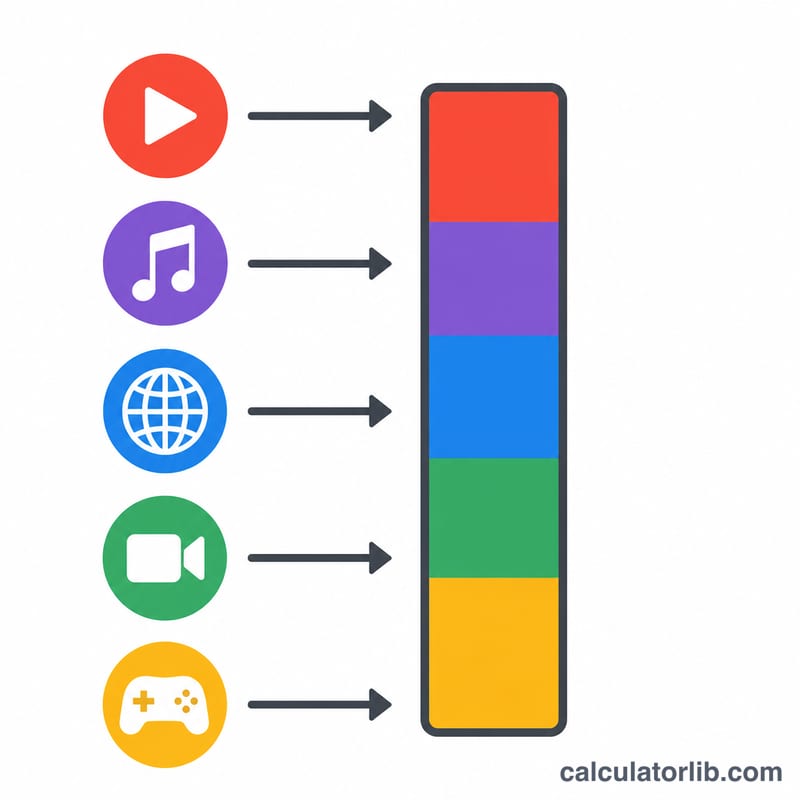 Activity icons feeding into a total data usage bar