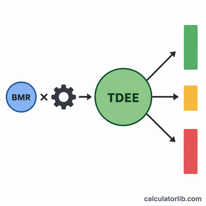 Flow diagram from BMR to TDEE to calorie targets